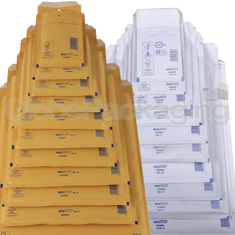 GENUINE AROFOL PADDED BUBBLE ENVELOPES MAILERS GOLD & WHITE